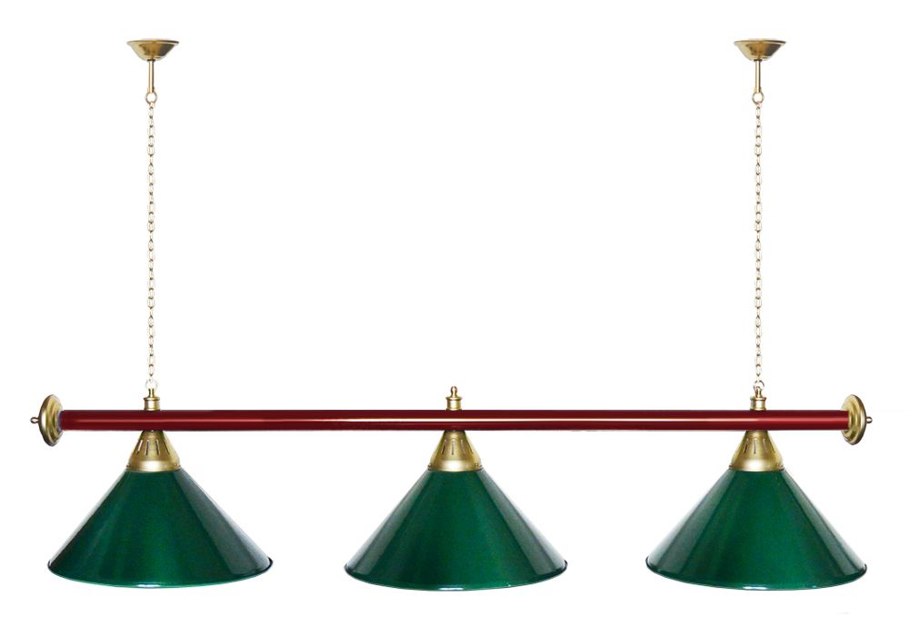 Лампа STARTBILLIARDS 3 пл. (плафоны зеленые,штанга зеленая,фурнитура золото)